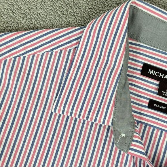 Michael Kors Seersucker Stripe Button Up Shirt Red White Blue Small Short Sleeve - Picture 3 of 11